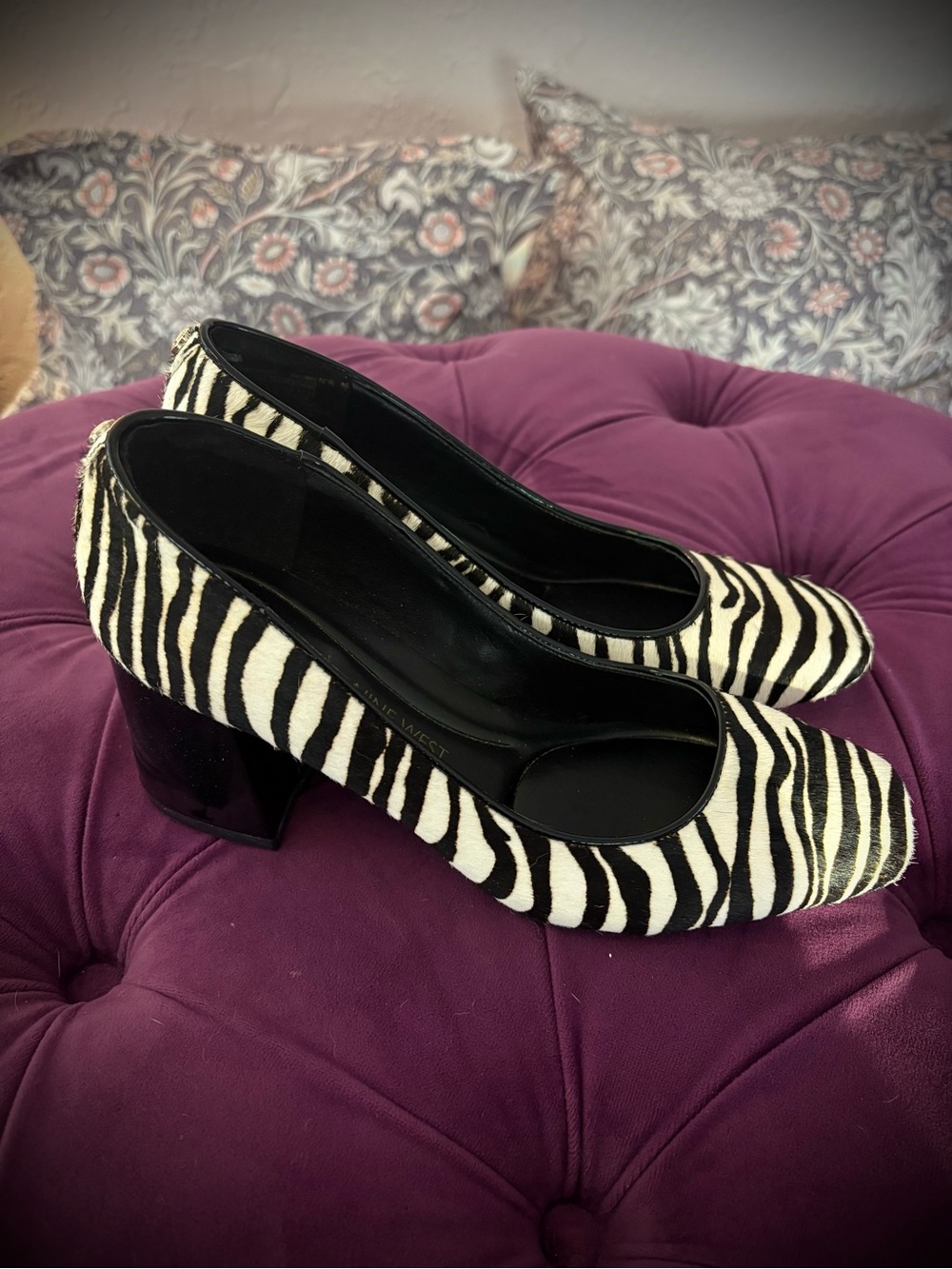 Nine West Zebra Stripe Block Heel Pumps - Black & White